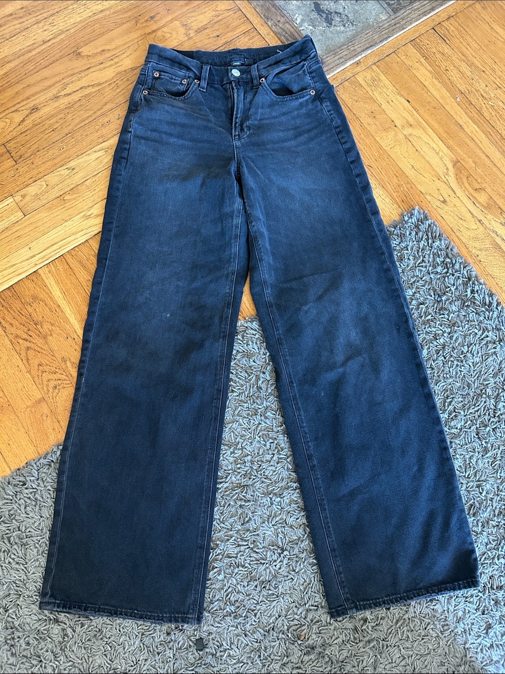 American Eagle Outfitters Wide-Leg Jeans Washed Black Size 2 regular